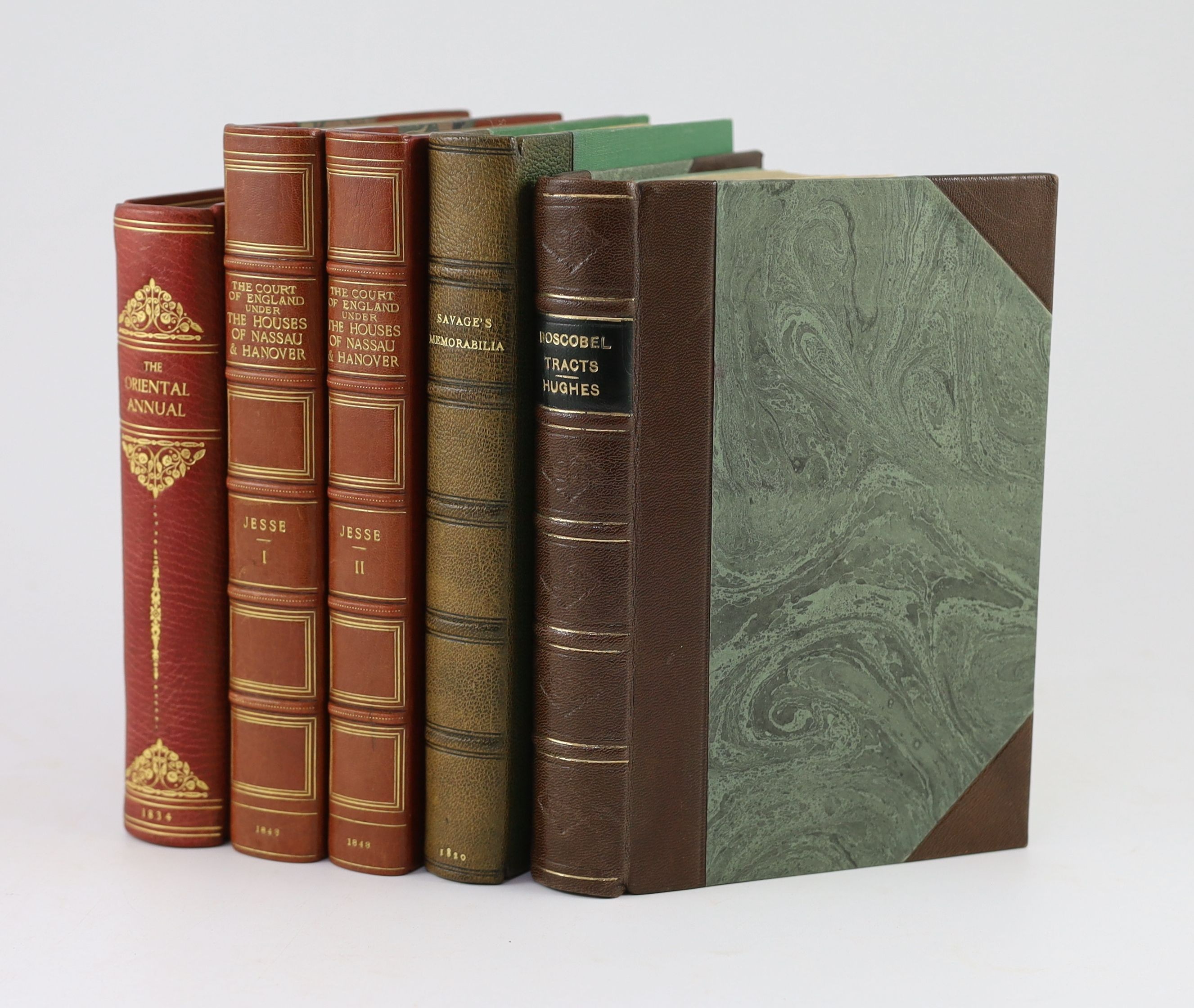 Oriental - The Oriental Annual, or Scenes in India, vol. 1 only (of 7), with engravings after William Daniell, 8vo, rebound red crushed morocco by Book Ends, Edward Ball, London, 1834; Jesse, John Heneage - Memoirs of th